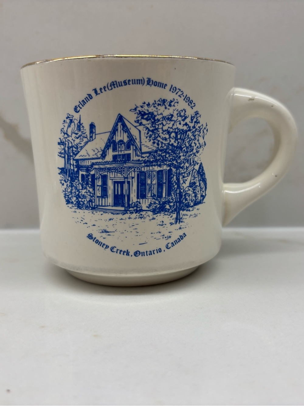 Vintage Transferware Mug Erland Lee (Museum) Home 1972 Stoney Creek Ontario Gold